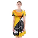 Cute Toucan Bird Cartoon Yellow Black Short Sleeve V-neck Flare Dress View1