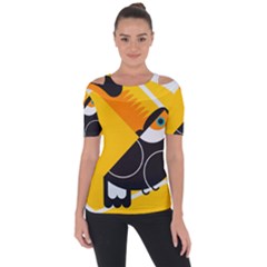 Cute Toucan Bird Cartoon Yellow Black Short Sleeve Top