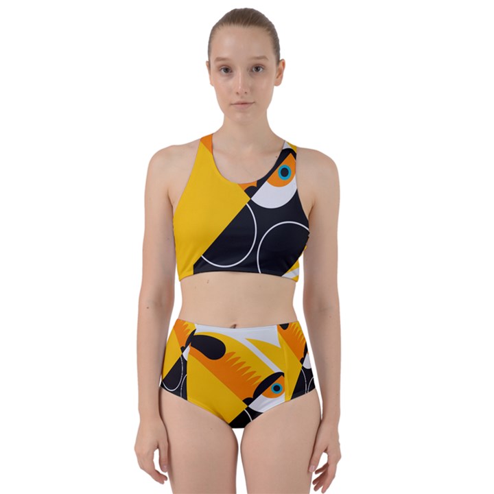 Cute Toucan Bird Cartoon Yellow Black Racer Back Bikini Set