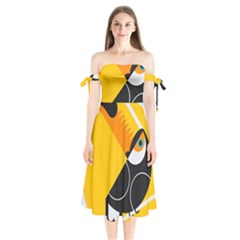 Cute Toucan Bird Cartoon Yellow Black Shoulder Tie Bardot Midi Dress by Mariart