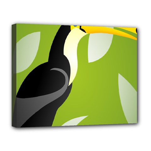 Cute Toucan Bird Cartoon Fly Yellow Green Black Animals Canvas 14  X 11  by Mariart