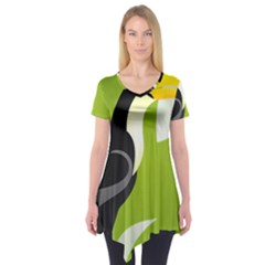 Cute Toucan Bird Cartoon Fly Yellow Green Black Animals Short Sleeve Tunic  by Mariart