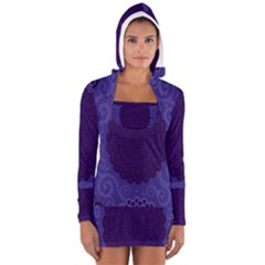 Flower Floral Sunflower Blue Purple Leaf Wave Chevron Beauty Sexy Long Sleeve Hooded T-shirt