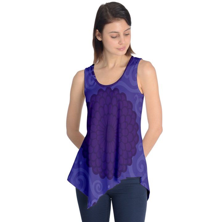 Flower Floral Sunflower Blue Purple Leaf Wave Chevron Beauty Sexy Sleeveless Tunic