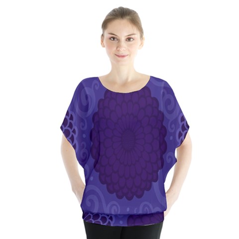 Flower Floral Sunflower Blue Purple Leaf Wave Chevron Beauty Sexy Blouse by Mariart