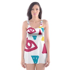 Eye Triangle Wave Chevron Red Yellow Blue Skater Dress Swimsuit by Mariart