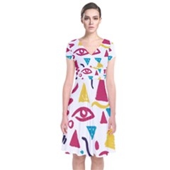 Eye Triangle Wave Chevron Red Yellow Blue Short Sleeve Front Wrap Dress by Mariart