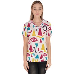 Eye Triangle Wave Chevron Red Yellow Blue Scrub Top by Mariart