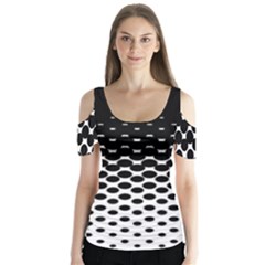 Gradient Circle Round Black Polka Butterfly Sleeve Cutout Tee 