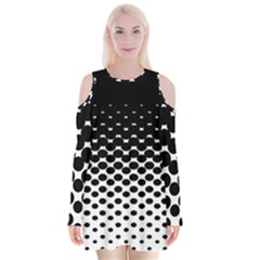 Gradient Circle Round Black Polka Velvet Long Sleeve Shoulder Cutout Dress