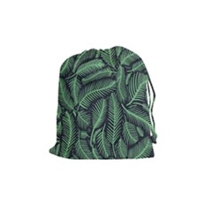 Coconut Leaves Summer Green Drawstring Pouches (medium) 