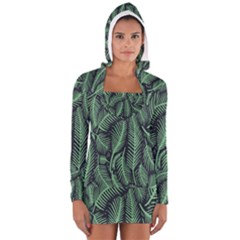 Coconut Leaves Summer Green Long Sleeve Hooded T-shirt by Mariart