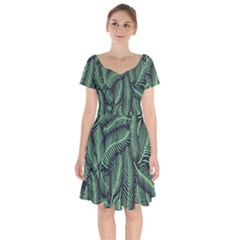 Coconut Leaves Summer Green Short Sleeve Bardot Dress by Mariart