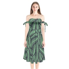 Coconut Leaves Summer Green Shoulder Tie Bardot Midi Dress by Mariart