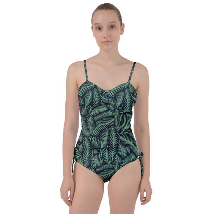 Coconut Leaves Summer Green Sweetheart Tankini Set