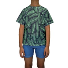 Coconut Leaves Summer Green Kids  Short Sleeve Swimwear