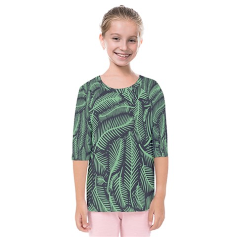 Coconut Leaves Summer Green Kids  Quarter Sleeve Raglan Tee by Mariart