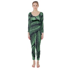 Coconut Leaves Summer Green Long Sleeve Catsuit by Mariart