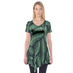 Coconut Leaves Summer Green Short Sleeve Tunic  by Mariart