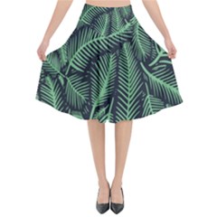 Coconut Leaves Summer Green Flared Midi Skirt by Mariart