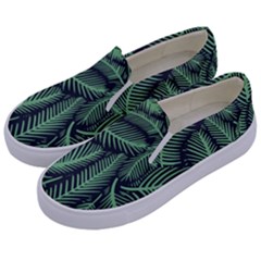 Coconut Leaves Summer Green Kids  Canvas Slip Ons by Mariart