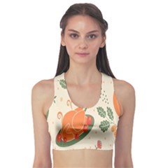 Happy Thanksgiving Chicken Bird Flower Floral Pumpkin Sunflower Sports Bra by Mariart