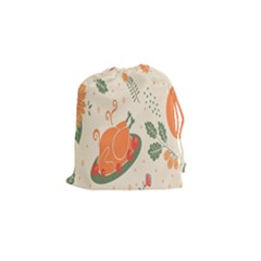 Happy Thanksgiving Chicken Bird Flower Floral Pumpkin Sunflower Drawstring Pouches (small)  by Mariart