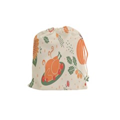 Happy Thanksgiving Chicken Bird Flower Floral Pumpkin Sunflower Drawstring Pouches (medium)  by Mariart