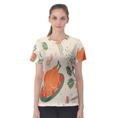 Happy Thanksgiving Chicken Bird Flower Floral Pumpkin Sunflower Women s Sport Mesh Tee