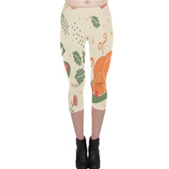 Happy Thanksgiving Chicken Bird Flower Floral Pumpkin Sunflower Capri Leggings 