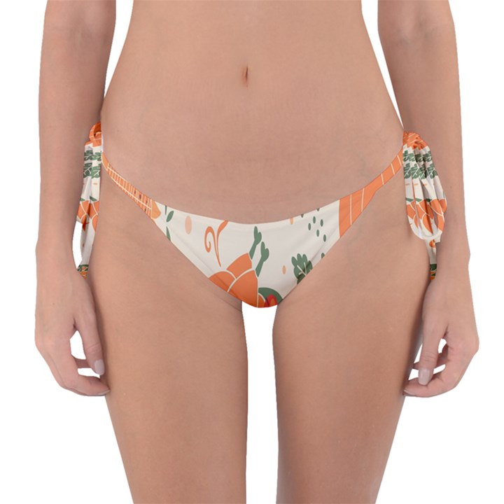 Happy Thanksgiving Chicken Bird Flower Floral Pumpkin Sunflower Reversible Bikini Bottom