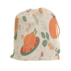 Happy Thanksgiving Chicken Bird Flower Floral Pumpkin Sunflower Drawstring Pouches (xxl) by Mariart