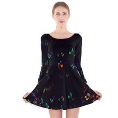 Colorful Music Notes Rainbow Long Sleeve Velvet Skater Dress