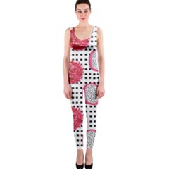 Fruit Patterns Bouffants Broken Hearts Dragon Polka Dots Red Black Onepiece Catsuit by Mariart