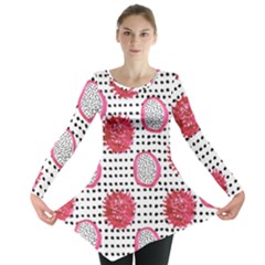 Fruit Patterns Bouffants Broken Hearts Dragon Polka Dots Red Black Long Sleeve Tunic  by Mariart