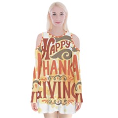 Happy Thanksgiving Sign Velvet Long Sleeve Shoulder Cutout Dress by Mariart