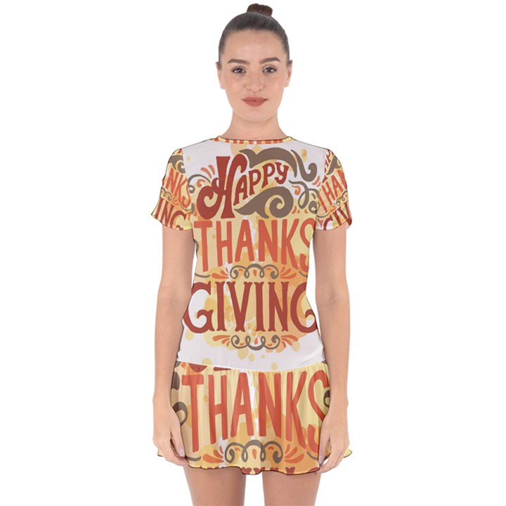 Happy Thanksgiving Sign Drop Hem Mini Chiffon Dress