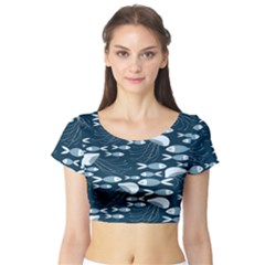 Jellyfish Fish Cartoon Sea Seaworld Short Sleeve Crop Top (tight Fit) by Mariart