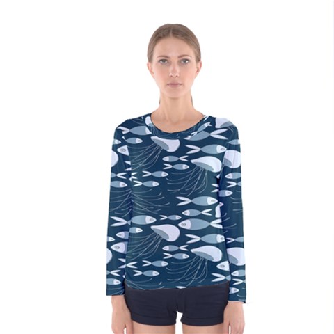 Jellyfish Fish Cartoon Sea Seaworld Women s Long Sleeve Tee by Mariart