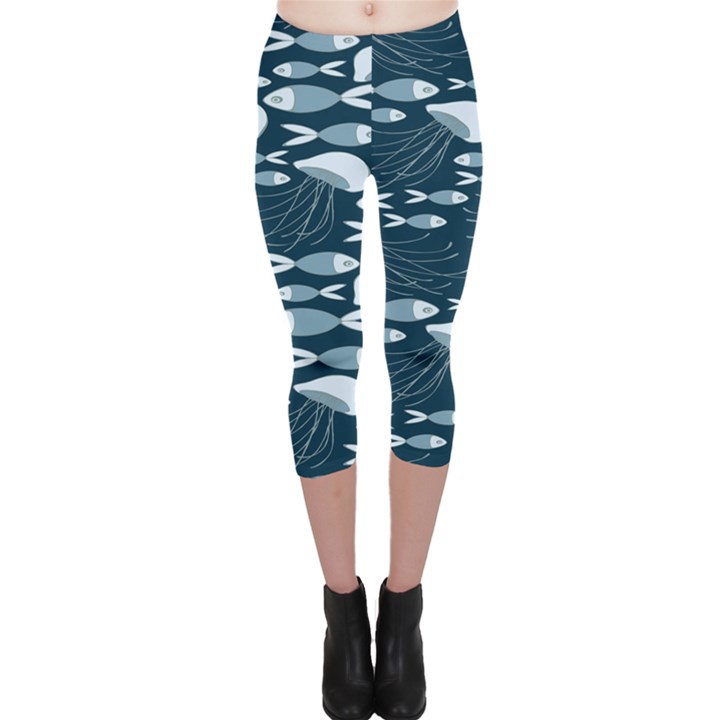 Jellyfish Fish Cartoon Sea Seaworld Capri Leggings 