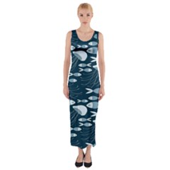 Jellyfish Fish Cartoon Sea Seaworld Fitted Maxi Dress by Mariart