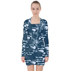 Jellyfish Fish Cartoon Sea Seaworld V-neck Bodycon Long Sleeve Dress by Mariart