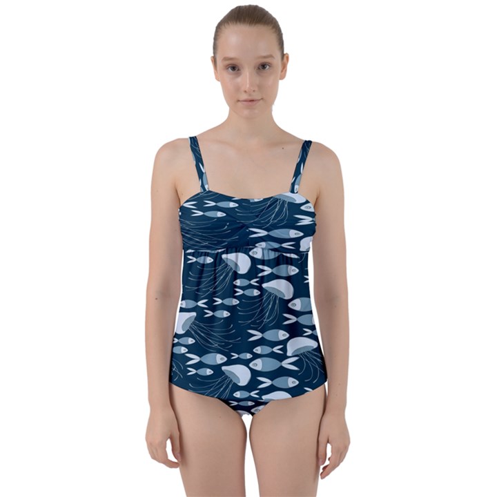 Jellyfish Fish Cartoon Sea Seaworld Twist Front Tankini Set