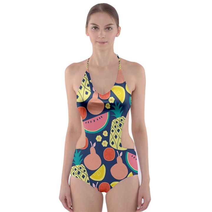 Fruit Pineapple Watermelon Orange Tomato Fruits Cut-Out One Piece Swimsuit