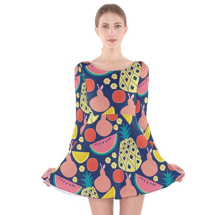 Fruit Pineapple Watermelon Orange Tomato Fruits Long Sleeve Velvet Skater Dress