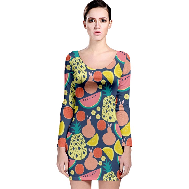 Fruit Pineapple Watermelon Orange Tomato Fruits Long Sleeve Velvet Bodycon Dress