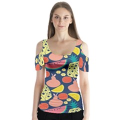 Fruit Pineapple Watermelon Orange Tomato Fruits Butterfly Sleeve Cutout Tee 