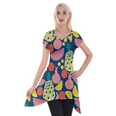 Fruit Pineapple Watermelon Orange Tomato Fruits Short Sleeve Side Drop Tunic