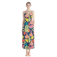 Fruit Pineapple Watermelon Orange Tomato Fruits Button Up Chiffon Maxi Dress