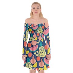 Fruit Pineapple Watermelon Orange Tomato Fruits Off Shoulder Skater Dress